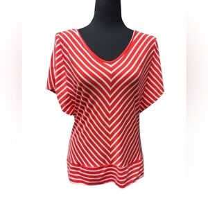 Notations Red and White Chevron Striped Chic Trendy Casual Top size M
